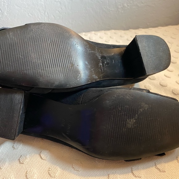 NINE WEST Black Suede Kiltie with Studs Block Mid Heel Slip-On Loafer - Picture 13 of 15